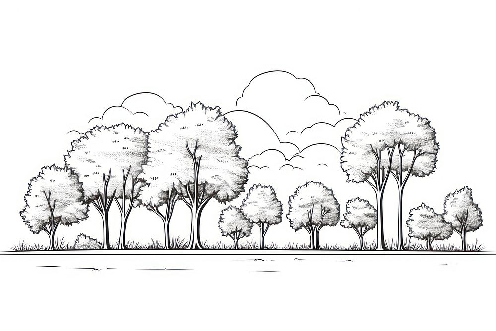 Tree park sketch outline drawing.