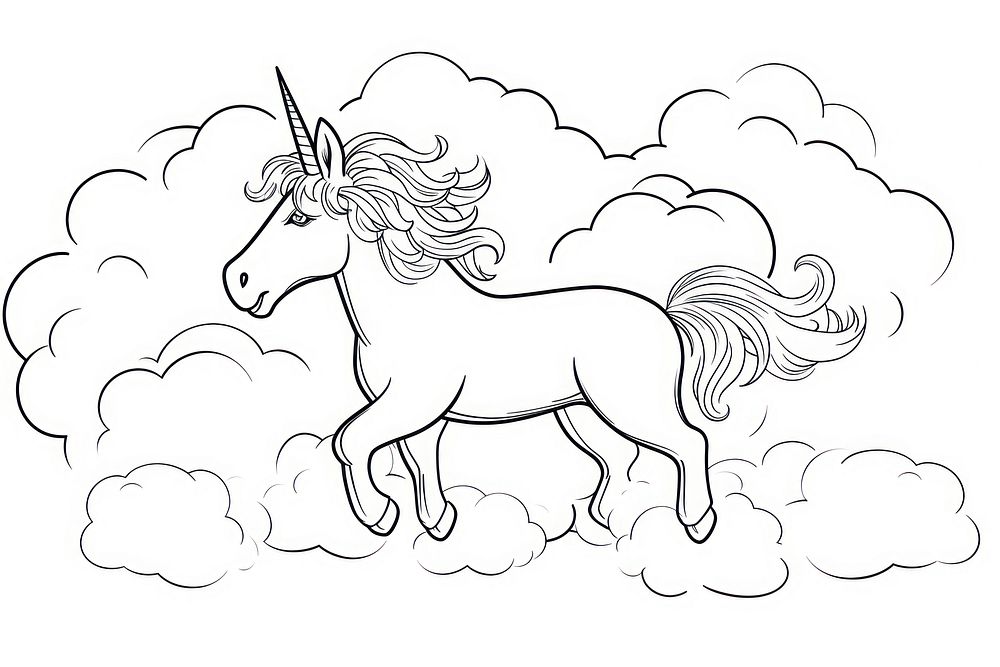 Unicorn on cloud sketch drawing animal.