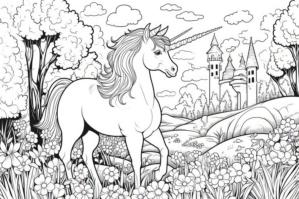 Unicorn and rainbow sketch drawing mammal.