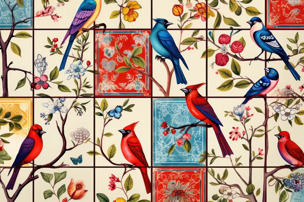Bird tiles backgrounds pattern art.