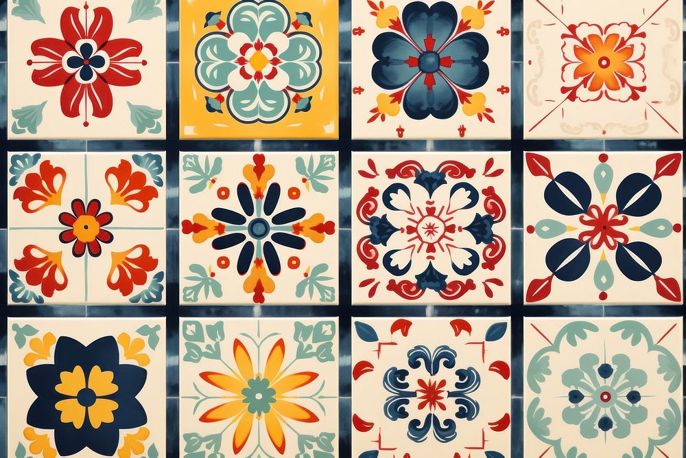 Flower tiles pattern backgrounds art.