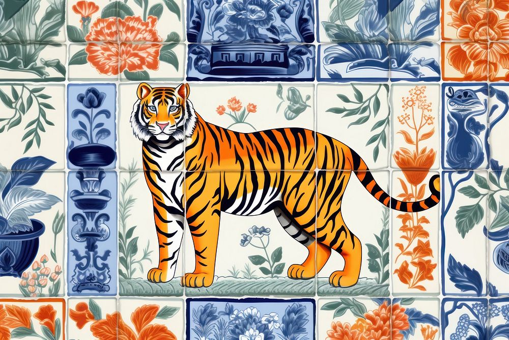Tiger tiles backgrounds pattern mammal.