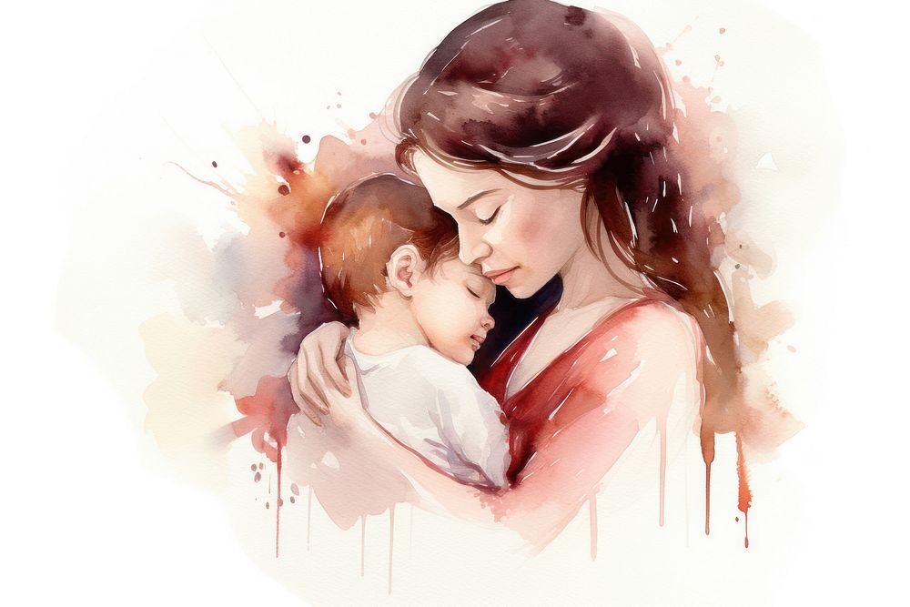Motherhood portrait painting kissing.