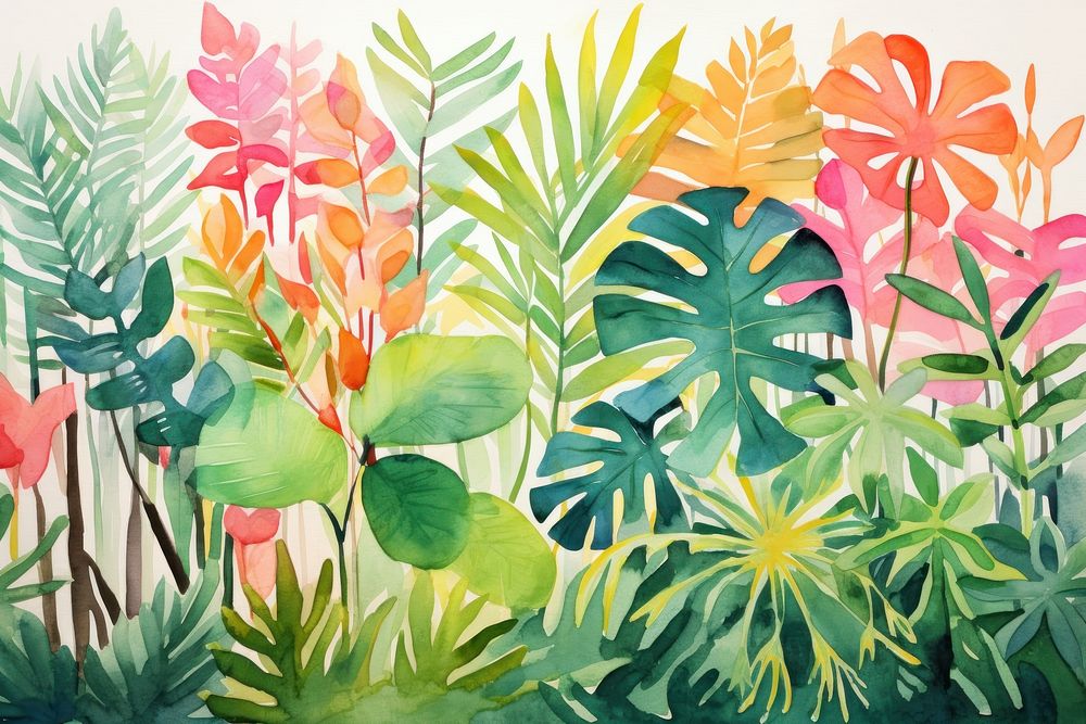 Watercolor of the tropical jungle painting outdoors tropics.