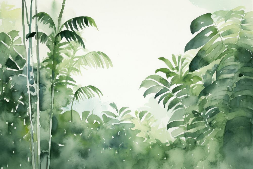 Watercolor of the lush jungle vegetation outdoors nature.