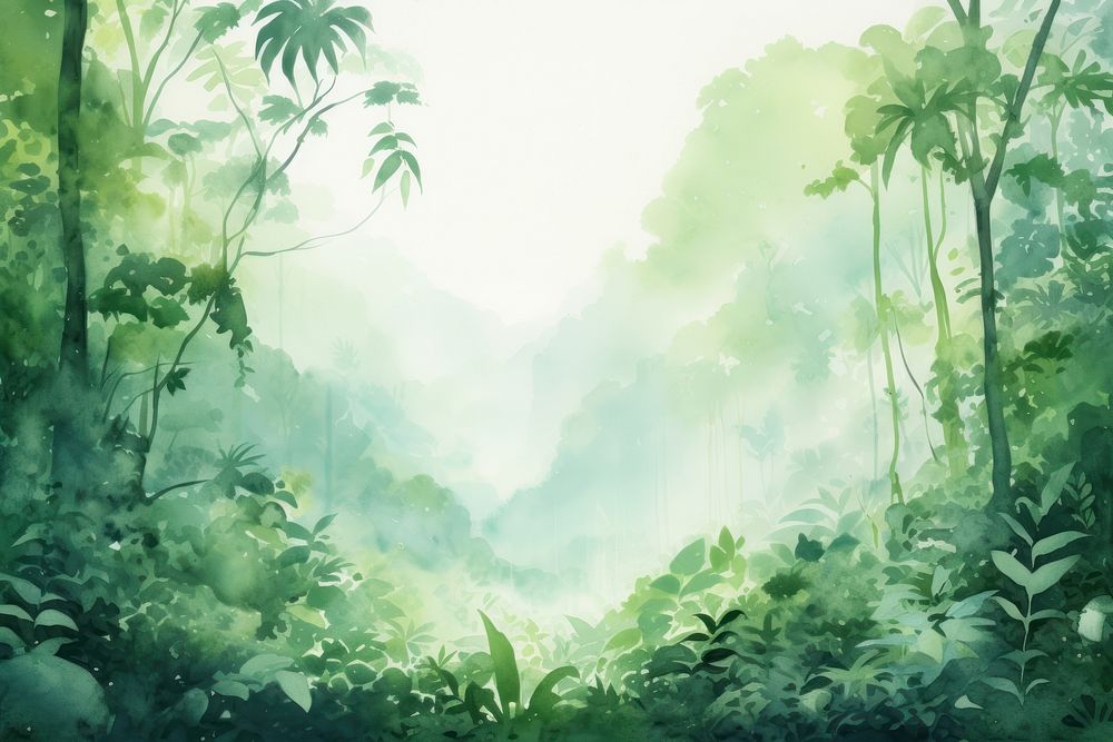 Watercolor of the lush jungle vegetation outdoors nature.