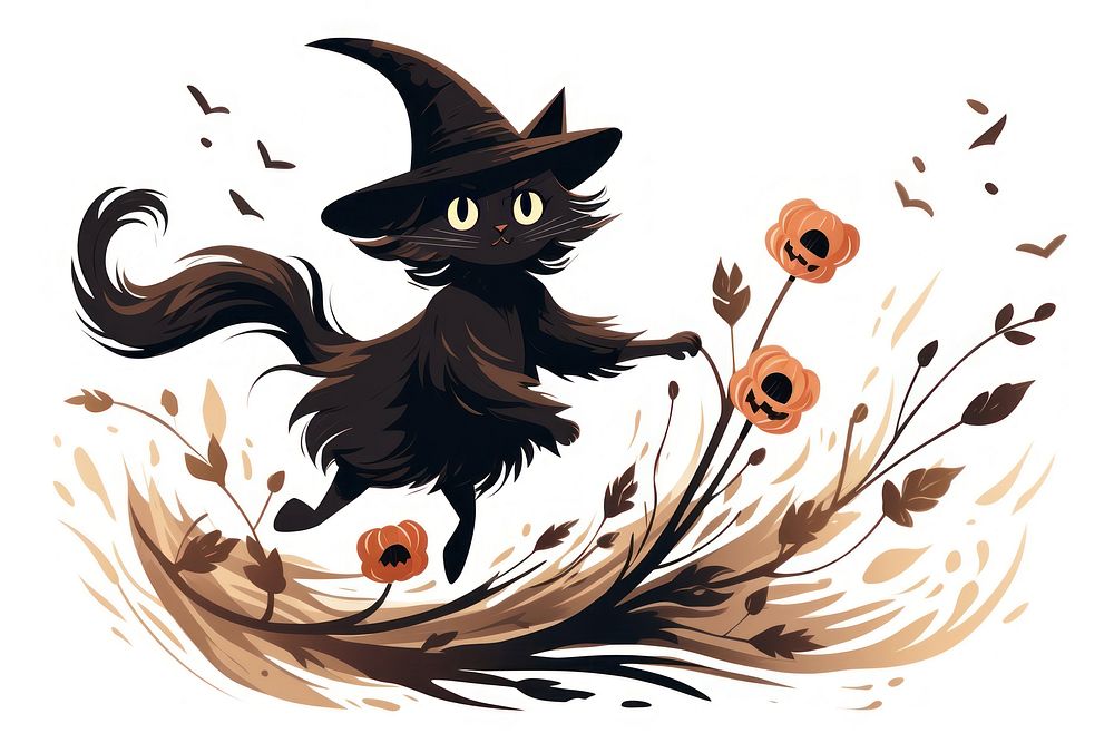Black cat riding witch bloom drawing animal mammal.