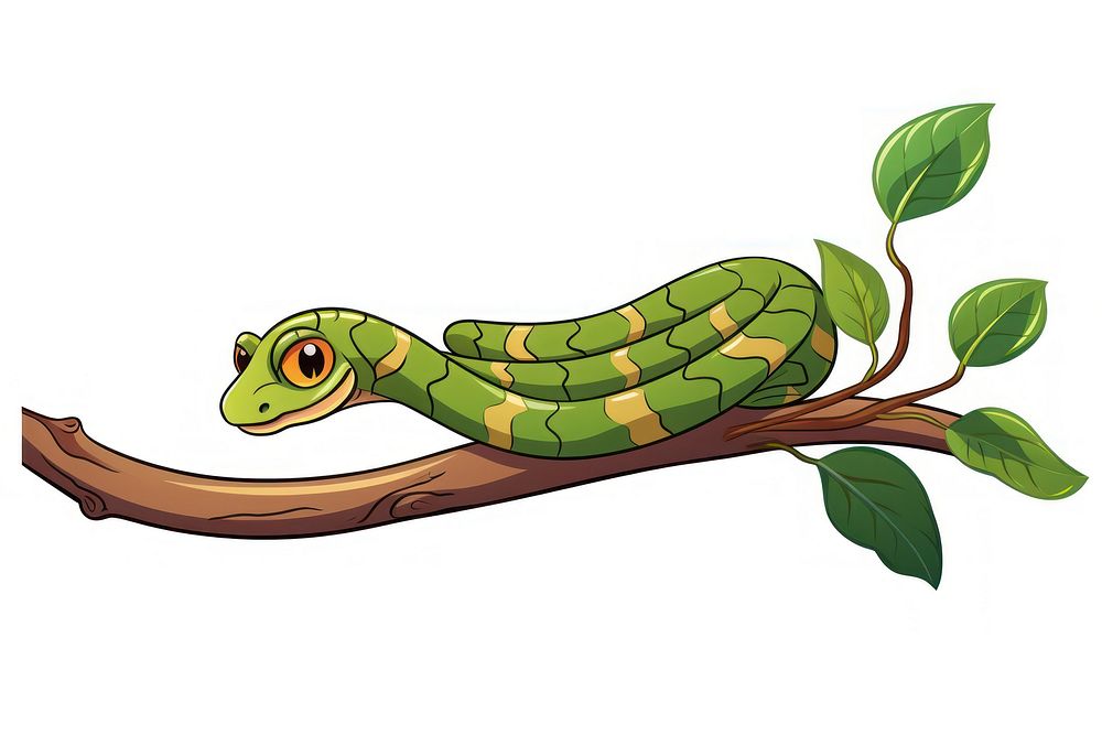 Snake on branch reptile cartoon drawing.