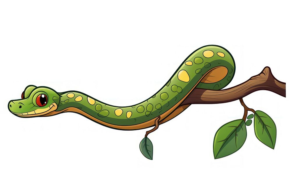 Snake on branch reptile cartoon animal.