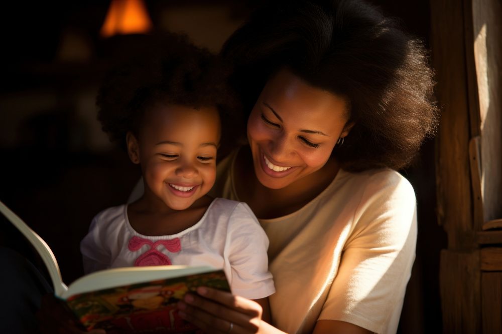 Mother and toddler reading child adult.