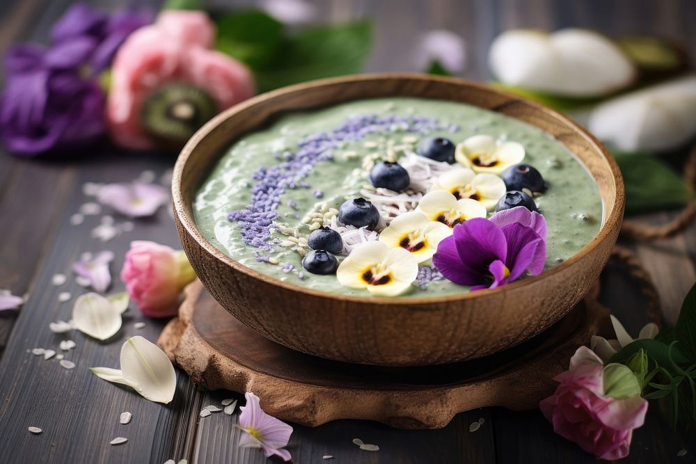 Smoothie bowl flower blueberry plant.