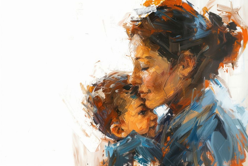 Mother and a son painting portrait drawing.