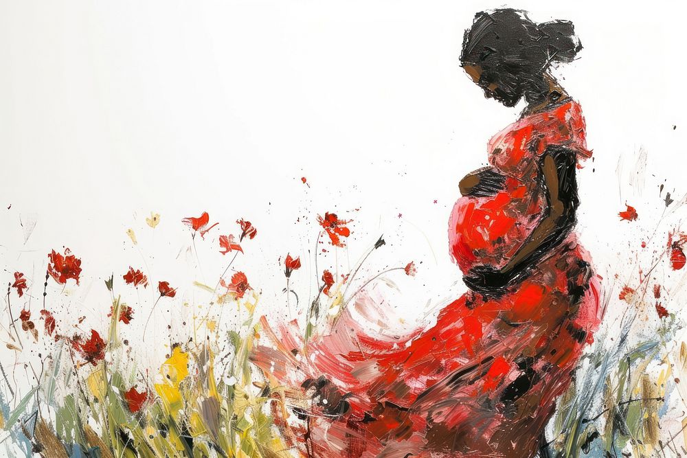 Pregnant mother painting drawing flower.
