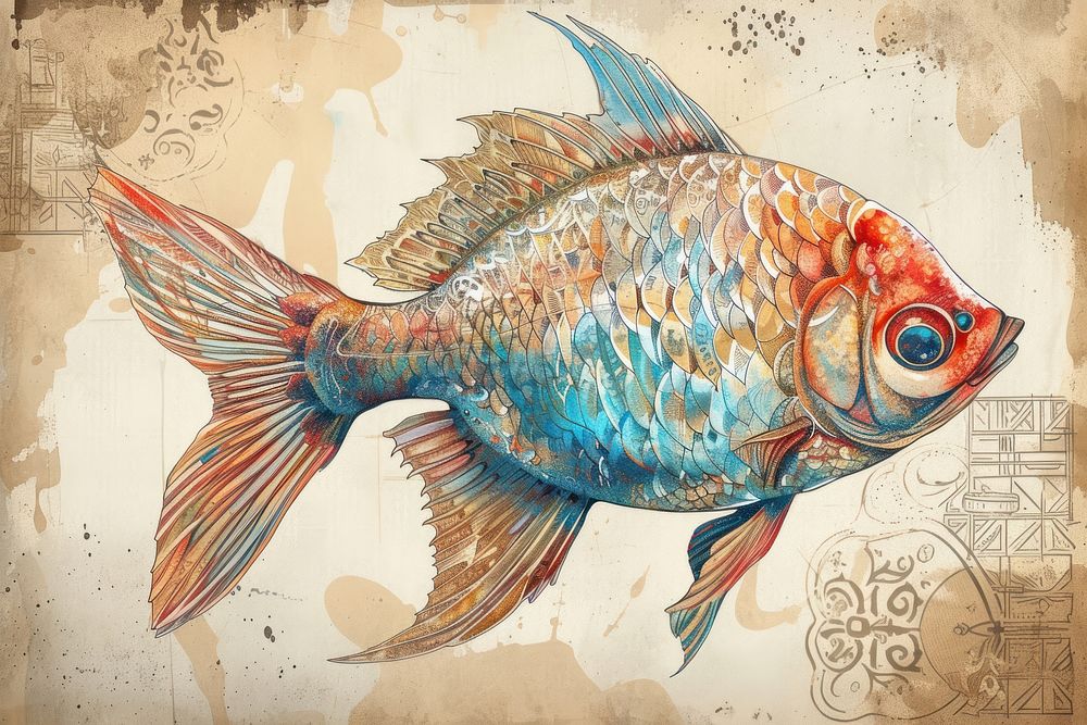 Vintage fish animal creativity goldfish.