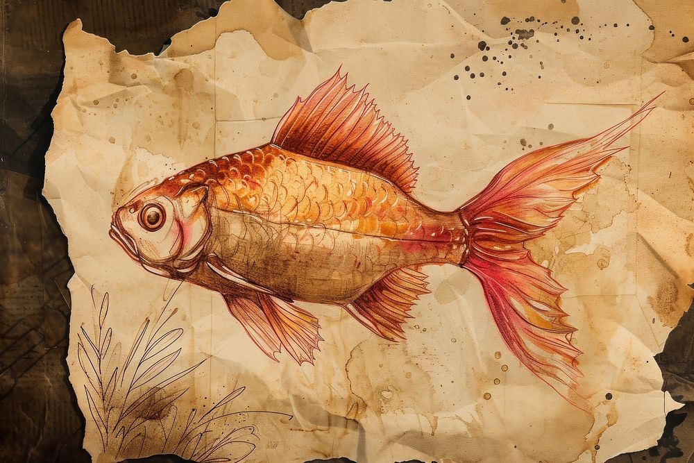 Vintage fish goldfish animal paper.