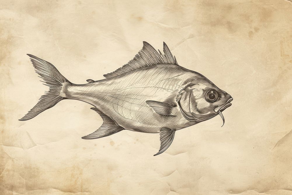 Vintage fish drawing animal sketch.