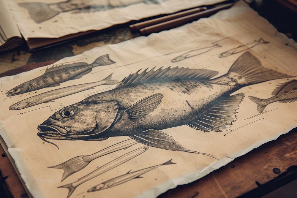 Vintage fish animal paper art.