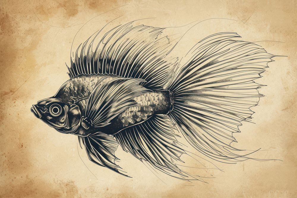 Vintage fish drawing animal sketch.