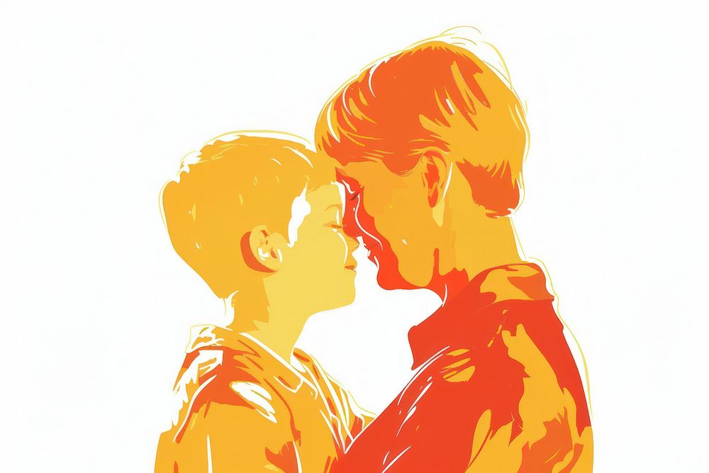 Mother and a son kissing white background togetherness.