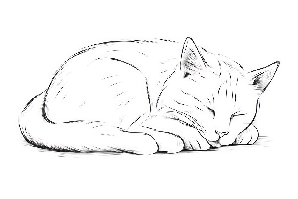 Cat sleeping sketch drawing white.