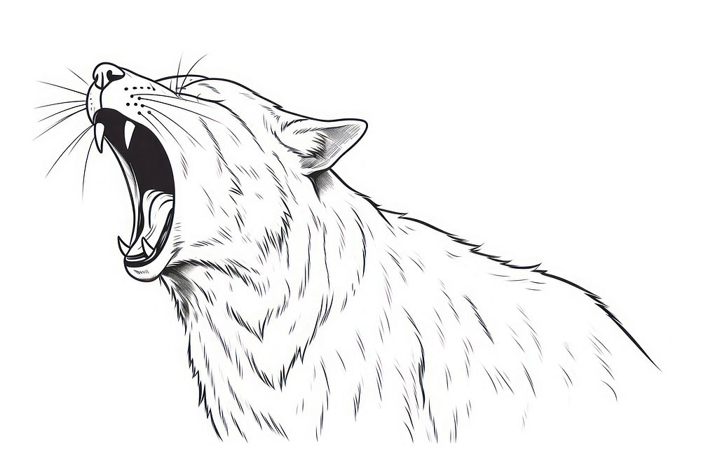 Cat yawn sketch drawing mammal.