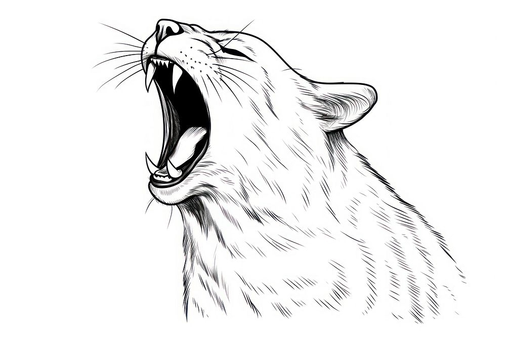 Cat yawn sketch drawing animal.