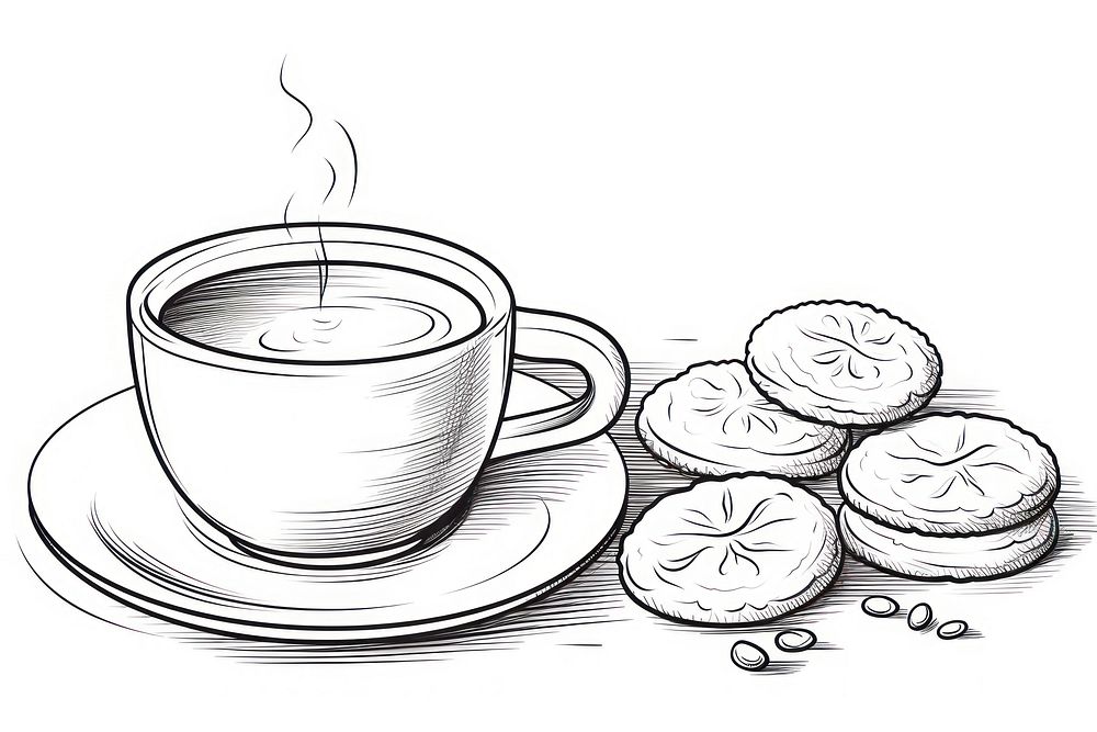 Coffee and cookie sketch drawing saucer.