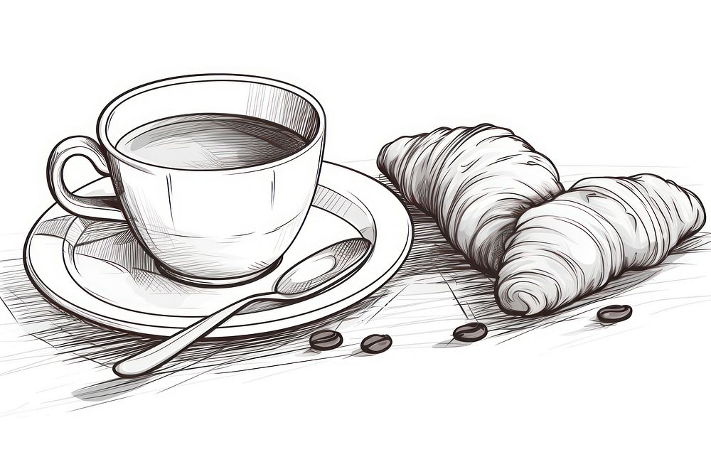Coffee and croissoint sketch drawing drink.