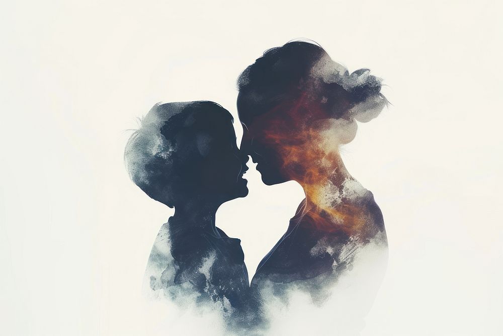 Mother and a son silhouette kissing adult.