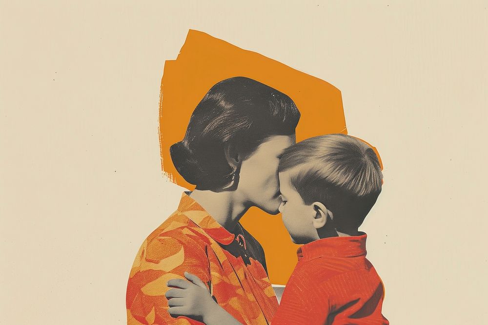 Mother and a son kissing adult art.