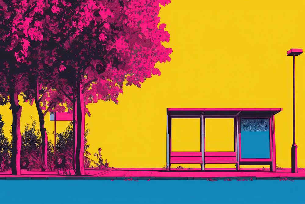 CMYK Screen printing park architecture outdoors purple.