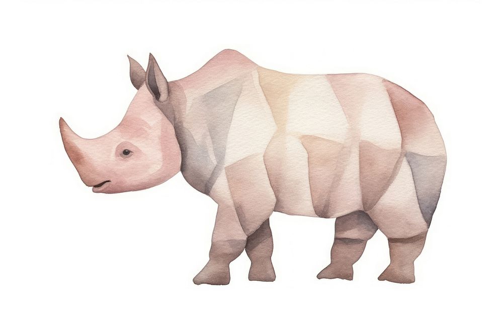 Cute watercolor illustration of a rhinocero rhinoceros wildlife animal.