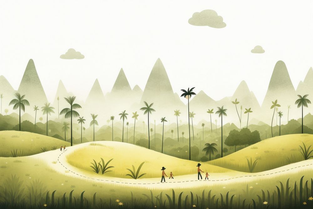Cute watercolor illustration of Amazon jungle landscape outdoors nature.