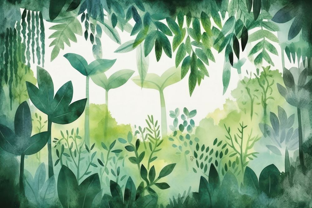 Cute watercolor illustration of jungle backgrounds vegetation outdoors.