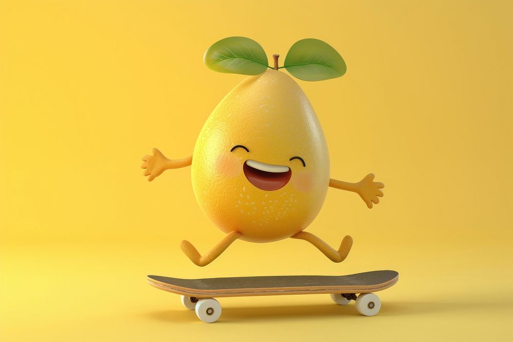 Cute fruit character skateboard cartoon anthropomorphic.