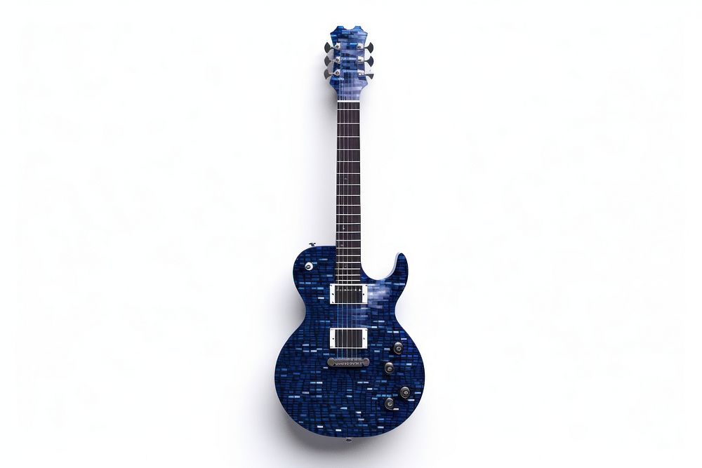 3D pixel art guitar white background string music.