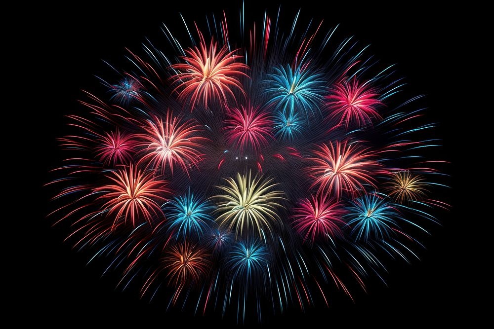 Fireworks black background illuminated celebration.