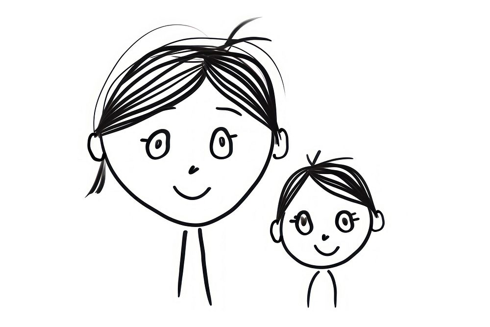 Mother and a son drawing sketch white background.