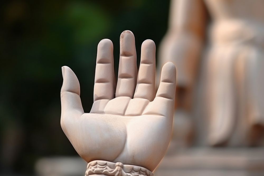 Buddha statue hand finger representation.