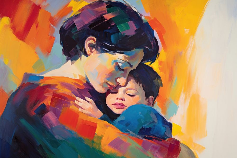 Mother and child painting art togetherness.