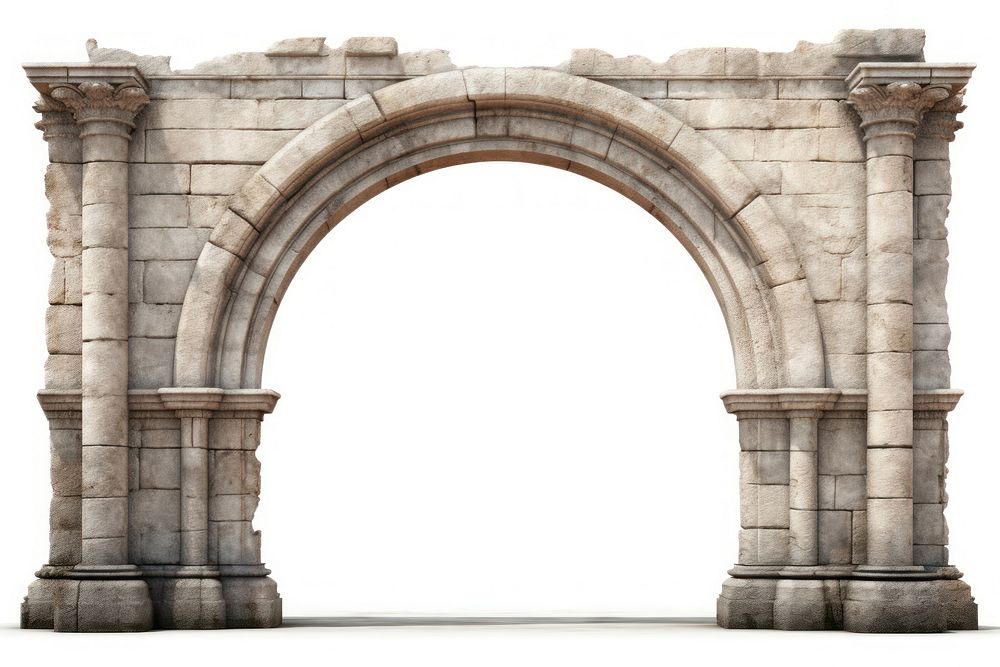 Architecture photo of a arch gate white background aqueduct.