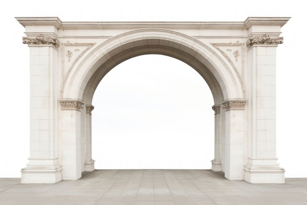 Architecture photo of a arch white background colonnade building.
