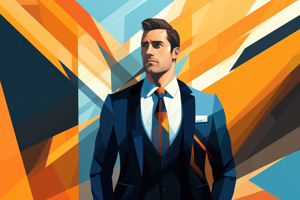 Man in a tailored suit standing portrait graphics.