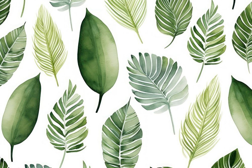 Hand painted watercolor tropical leaves wild animals pattern plant leaf.