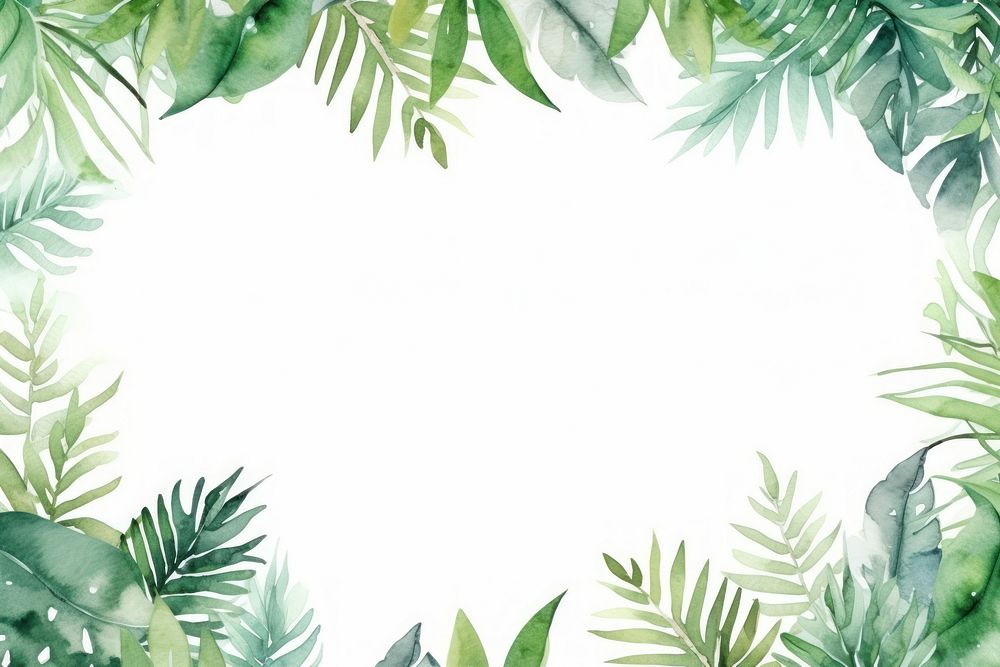 Hand painted watercolor jungle frame green backgrounds nature.