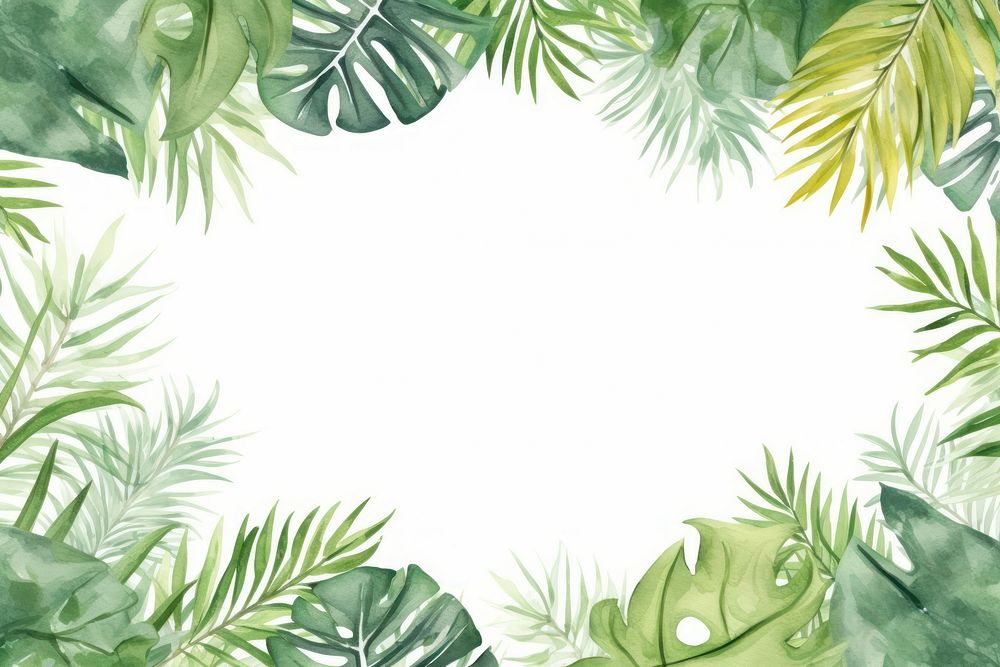 Hand painted watercolor jungle frame green backgrounds outdoors.