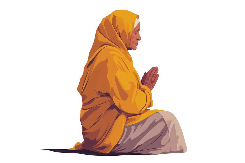 Old Muslim Women Praying God praying adult cross-legged.