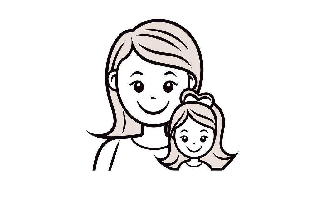 Mother and a daughter portrait drawing sketch.