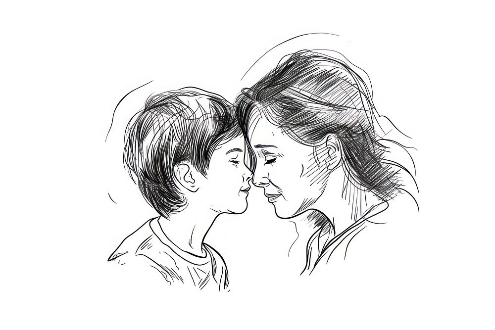 Mother and a son drawing sketch adult.