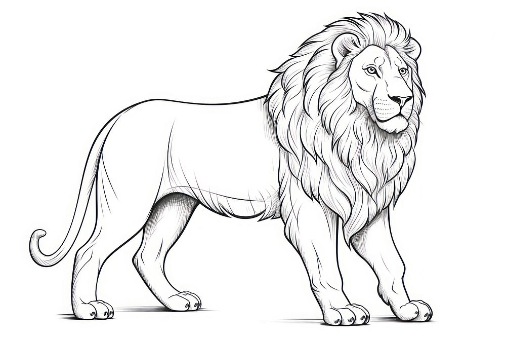 Lion standing sketch drawing mammal.